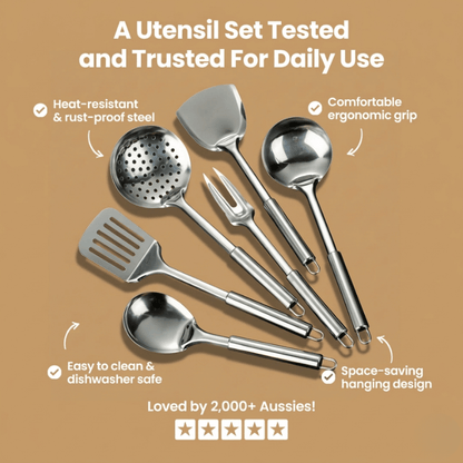 PuraLiving™ Stainless Steel Cooking Utensil Set